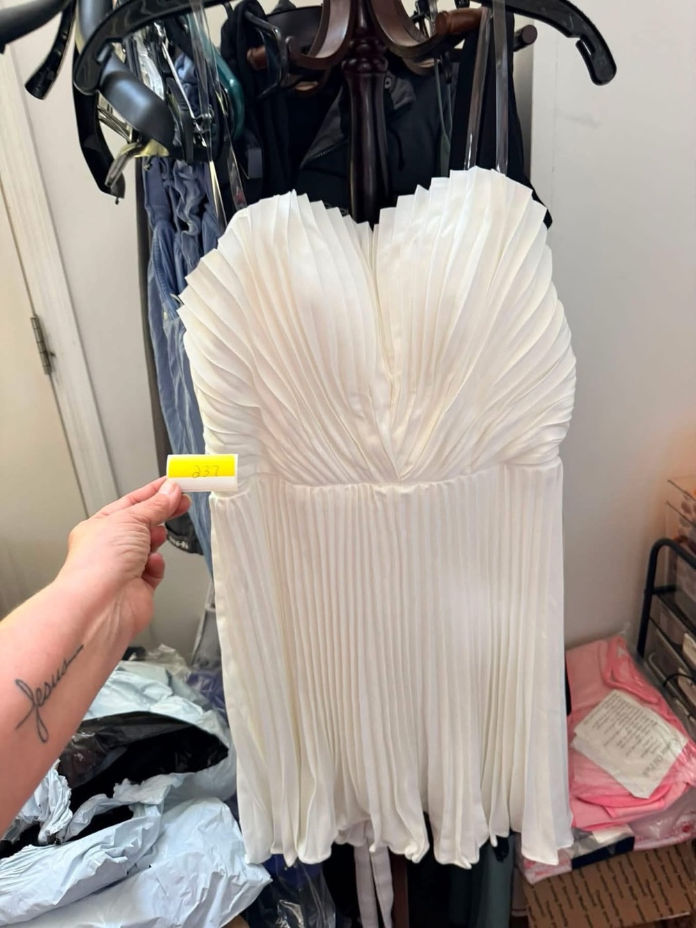 Strapless Pleated Mini Dress in Ivory - Women's Party Dress